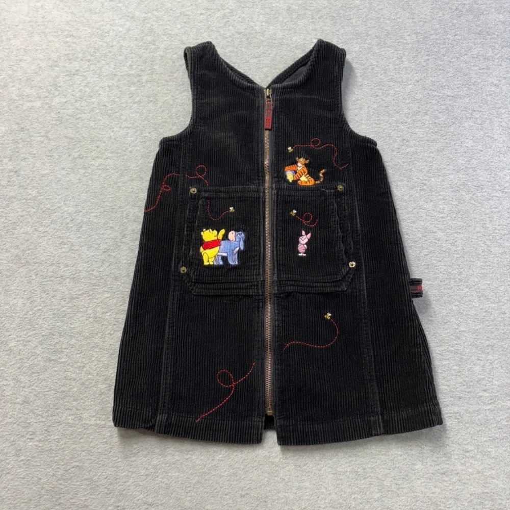 Vintage Disney Catalog Winnie the Pooh Jumper Dress Girls Small Black Corduroy